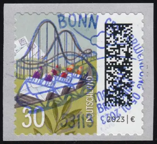 3740 Monde des Lettres: Poste 30 centimes, autocollant, EV-O Bonn