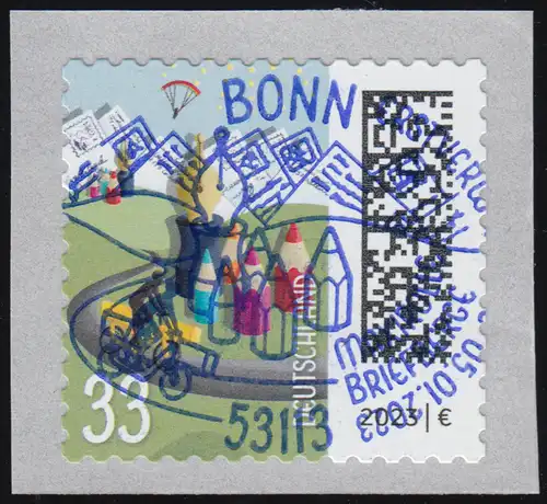 3741 Monde des Lettres: Briefberge 33 centimes, autocollant, EV-O Bonn