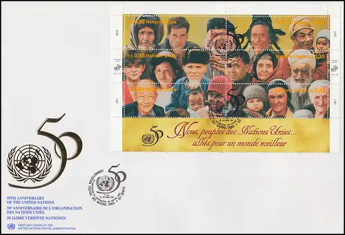 Nations unies Genève 273-284 50 ans UNO 1995: 2 ZD de bogen Zd sur 2 FDC de bijoux