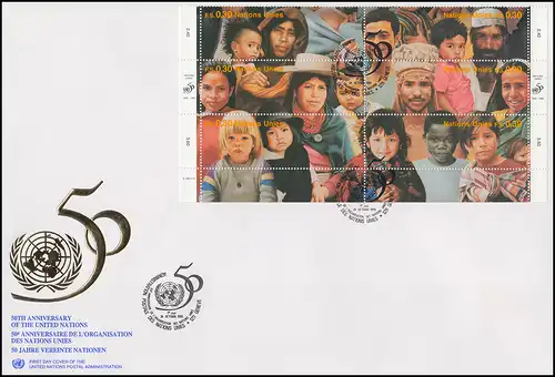 Nations unies Genève 273-284 50 ans UNO 1995: 2 ZD de bogen Zd sur 2 FDC de bijoux