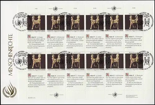 Nations unies Vienne 123-124 Droits de l'homme 1991: jeu de bogues d'impression à 2 bijoux FDC