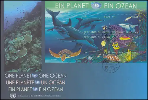 UNO Wien Block 26+27 Ein Planet - Ein Ozean 2010 - Blöcke auf 2 Schmuck-FDC