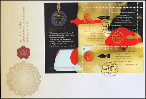 Les blocs 41 et 42 de l'ONU de la Journée mondiale de poésie 2015: blocs sur 2 Bijoux FDC