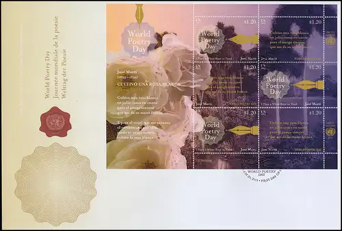 Les blocs 41 et 42 de l'ONU de la Journée mondiale de poésie 2015: blocs sur 2 Bijoux FDC
