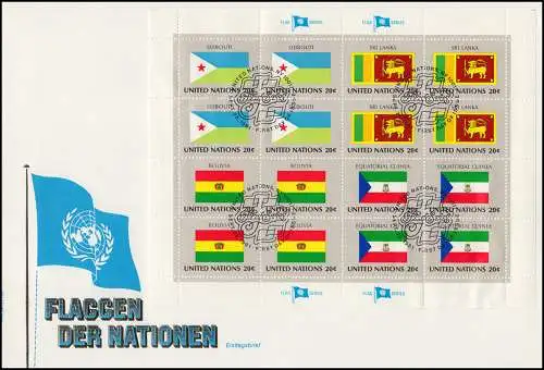 UNO New York 373 388 drapeaux non-arc 1981 sur 4 bijoux FDC N.Y.