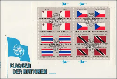 UNO New York 373 388 drapeaux non-arc 1981 sur 4 bijoux FDC N.Y.