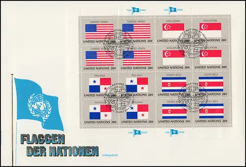 UNO New York 373 388 drapeaux non-arc 1981 sur 4 bijoux FDC N.Y.