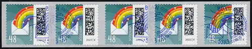 3743 Regenbogenbrief 48 sk aus 500er, 5er-Streifen GERADE Nummer, EV-O Bonn