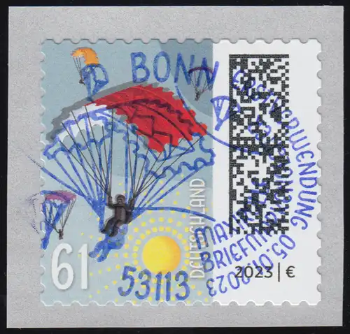 3744 Briefmarkengleiter 61 Cent sk aus 500er mit GERADER Nummer, EV-O Bonn