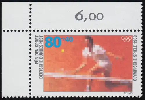 1354 Olympiade Tennis 80+40 Pf ** Ecke o.l.