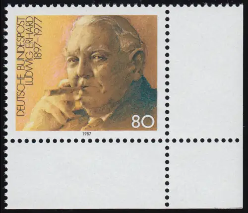 1308I Ludwig Erhard ** Ecke u.r. mit PLF I Punkt neben Krawattenknoten