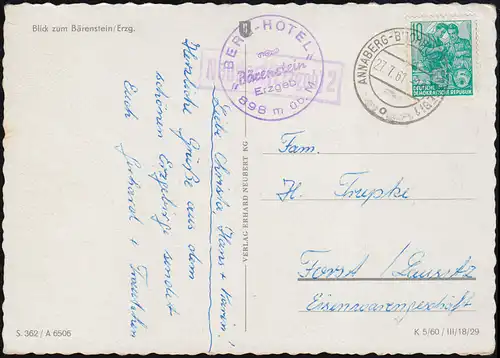 Landpost Neudorf (Erzgebirge) 2 auf AK Bärenstein, ANNABERG-BUCHHOLZ 27.7.1961