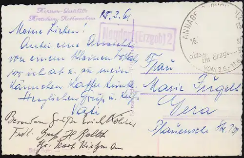 Landpost Neudorf (Erzgebirge) 2 auf AK Gaststätte, ANNABERG-BUCHHOLZ SSt 1961