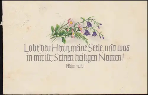 Landpost Altenriet über NÜRTINGEN SSt Quelle 6.10.1953 auf AK Bibel-Psalm 103,1