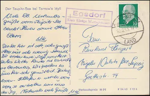Landpost Egsdorf Kreis KÖNIGS WUSTERHAUSEN LAND 10.8.1963 auf AK Teupitz-See