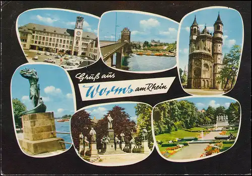 Post de campagne 6509 Bechenheim sur AK Salutation de Worms 6 photos, ALZEY 10.10.1963