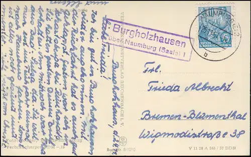 Landpost Burgholzhausen sur NAUMBURG (SAALE) 25.11.1957 sur AK Eckartsberga