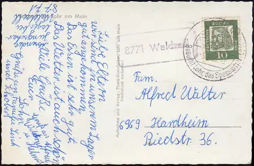 Landpost 8771 Waldzell près de LOHR SSt 5.8.62 Code postal aptisé (13a) sur AK approprié