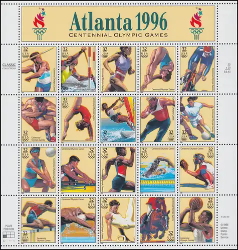 États-Unis 2705-2724 - Petites feuilles d'arc en ciel Olympia Atlanta 1996, ** MNH