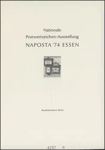 NAPOSTA Essen Sonderdruck 1974 schwarz groß, UPU Weltpostverein