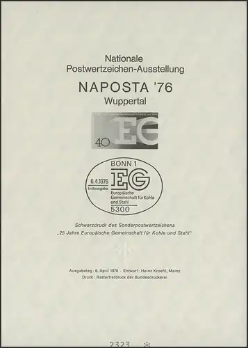 NAPOSTA Wuppertal Sonderdruck 1976 DIN A5, Europäische Gemeinschaft EG ESSt