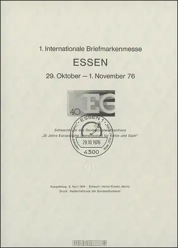 Messe Essen Sonderdruck 1976 DIN A5, Europäische Gemeinschaft, SSt Messe-Logo