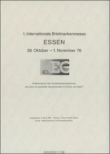 1. Messe Essen Schwarzdruck / Sonderdruck 1976 DIN A5, Europäische Gemeinschaft