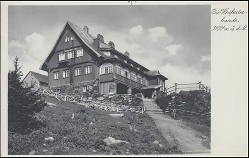 Landpost Heufuderbaude über BAD FLINSBERG (ISERGEB) 17.8.1940 auf passender AK