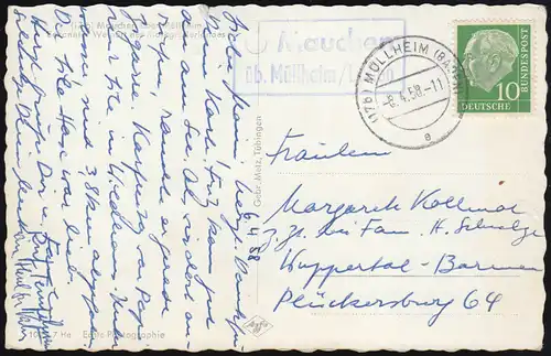 Landpost Mauchen über MÜLLHEIM (BADEN) 8.4.1958 auf passender AK 