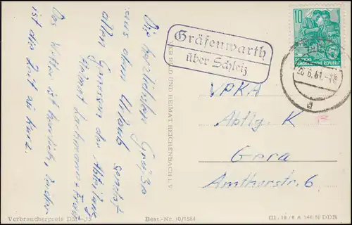Landpost Gräfenwarth über SCHLEIZ 28.6.1961 auf pasender AK 