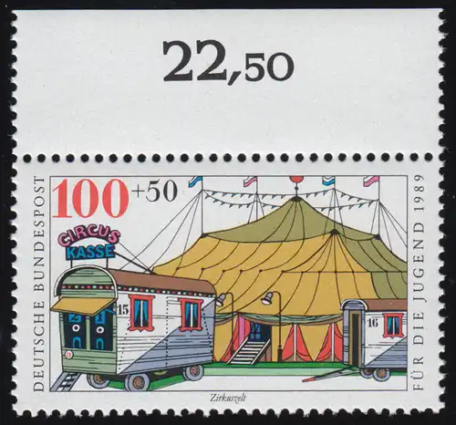 1414 Zirkus 100+50 Pf Zirkuszelt ** Oberrand