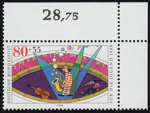 1413 Zirkus 80+35 Pf Clown ** Ecke o.r.