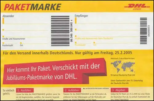 Werbepaketadresszettel WPZ 1 A Freipaket-Freitag A = weiter Durchstich, **