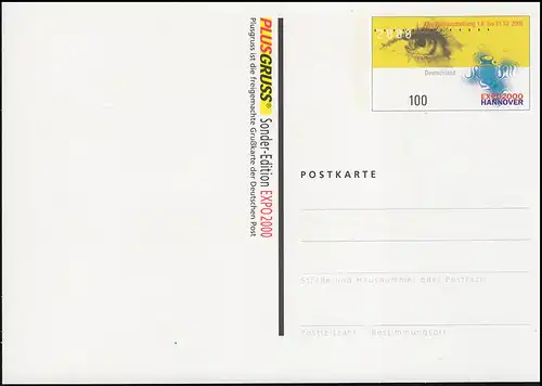 Werbepostkarte WP 1 EXPO 2000 Hannover Postbox, ohne Pressemappe, **