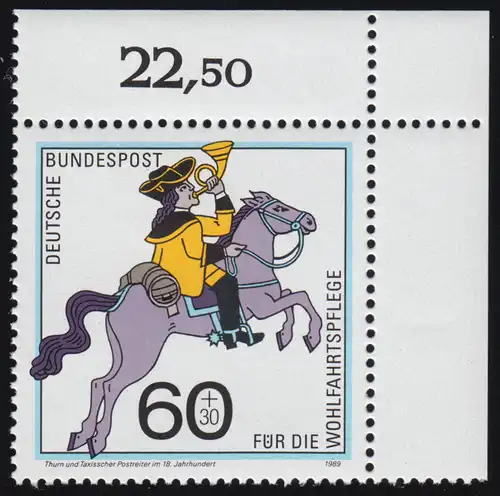 1437 transport postal de bien-être 60+30 Pf ** coin o.r.