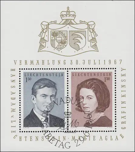 Liechtenstein Bloc 7 Mariage 1967, ESSt Vaduz 29.6.67