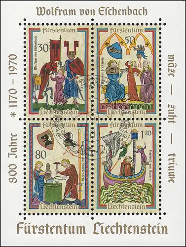 Liechtenstein Block 8 Minnesänger 1970, ESSt Vaduz 27.8.70