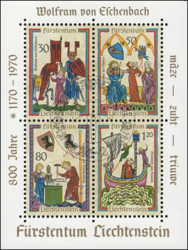 Liechtenstein Block 8 Minnesänger 1970, ESSt Vaduz 27.8.70