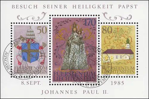 Liechtenstein Block 12 Besuch von Papst Johannes Paul II., ESSt Vaduz 2.9.1985