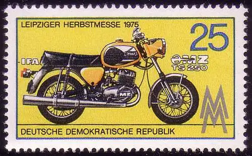 2077 Leipziger Herbstmesse 1975 25 Pf Motorrad IFA MZ TS 250, **