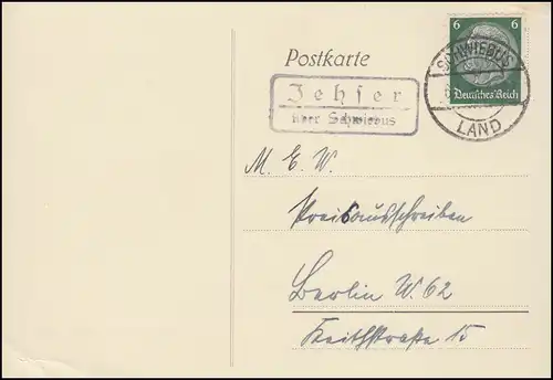 Landpost Jehser über SCHWIEBUS LAND 6.5.1936 auf Postkarte nach Berlin 