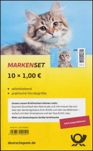 FB 124 Animaux domestiques populaires: chat, feuille 10x 3751, **