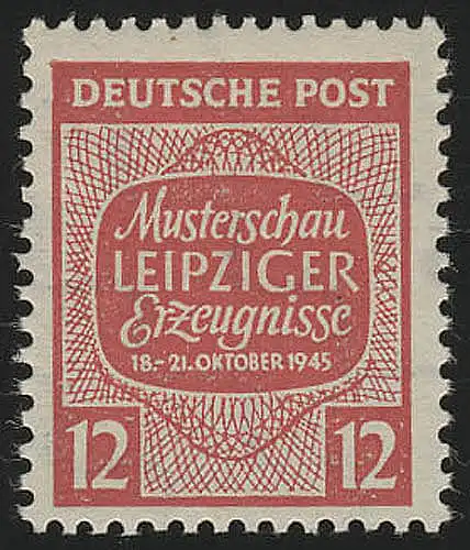 SBZ 125Y Musterschau Leipzig 12 Pf, WZ.1Y, rot, **