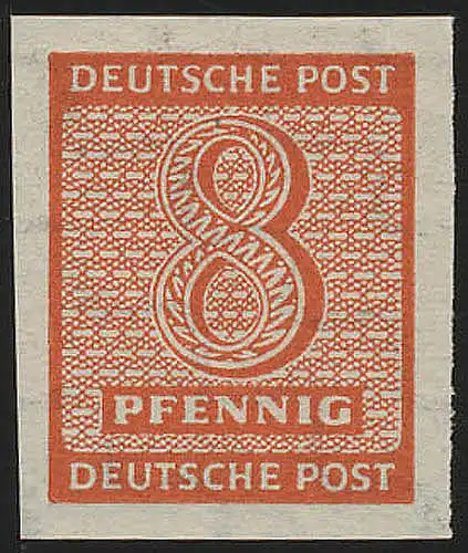 SBZ 118Y Ziffer 8 Pf, Wz.1Y, rotorange, geschnitten, **