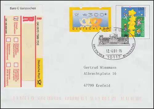 Pointes spéciales R Euro entier sur enveloppe publicitaire WU 3 avec ATM, SSt 12.4.2001