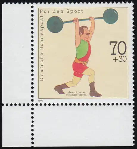 1499 Sporthilfe 70+30 Pf Gewichtheben ** Ecke u.l.
