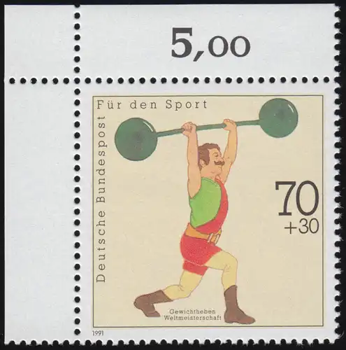 1499 Sporthilfe 70+30 Pf Gewichtheben ** Ecke o.l.