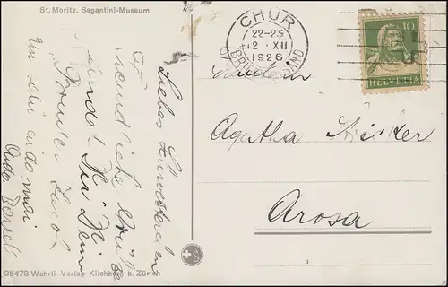 Suisse AK St. Moritz - Musée Sagantini, CHUR 12-12-1026 après Arosa