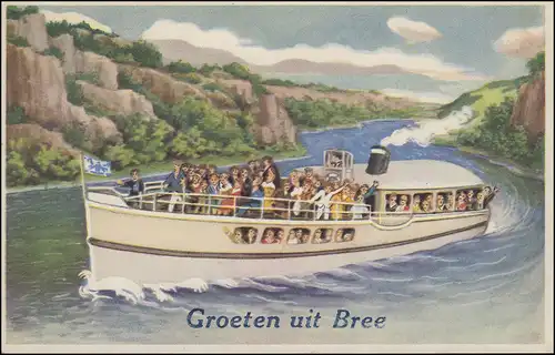 Belgique Carte de vue Goeten uit Bree - Bateau de passagers, BREE B - 3.11.1953