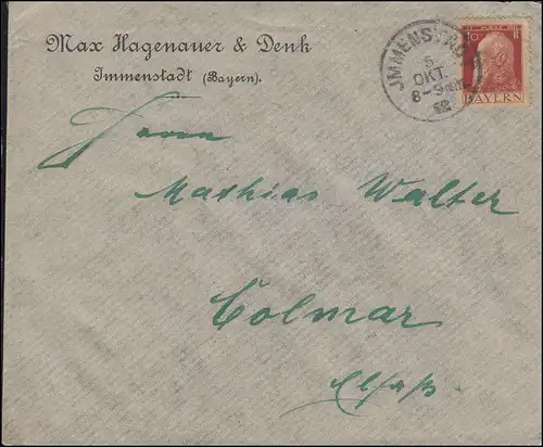 78II Luitpold 10 Pf. Type II en tant qu'EF Lettre IMMENSATDT 5.10.1913 n. Colmar/Kolmar